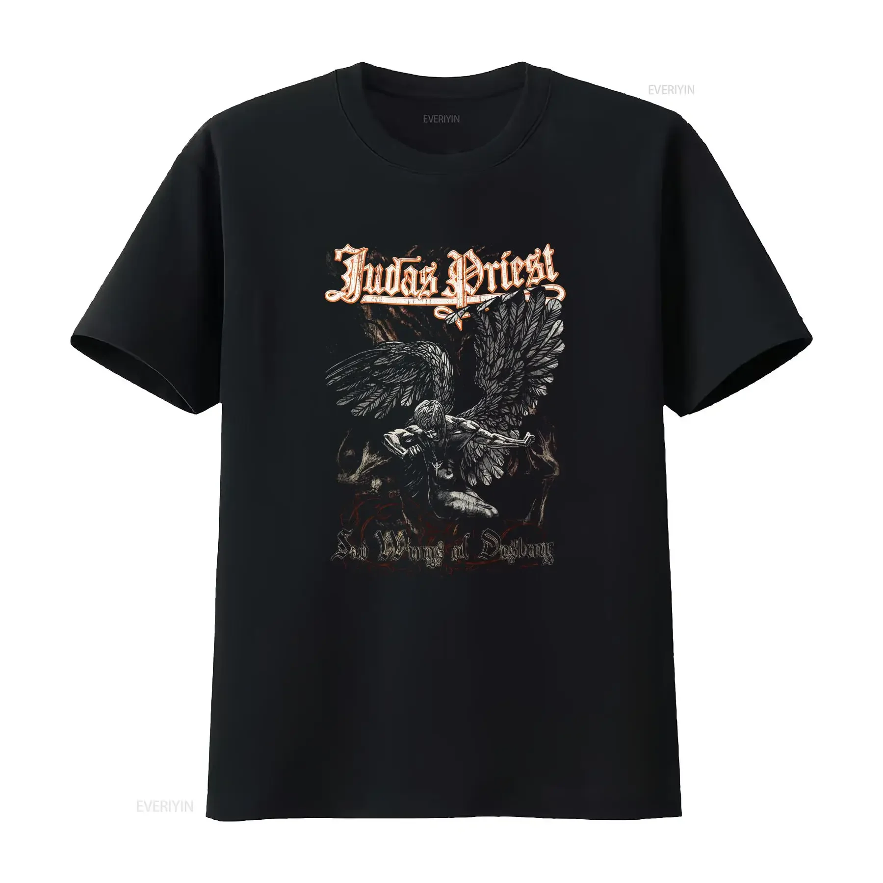 Vintage Gothic Heavy Metal Rock Fallen Angel Wing Print Casual T Shirt vintage Washed Versatile graphic designer clothes