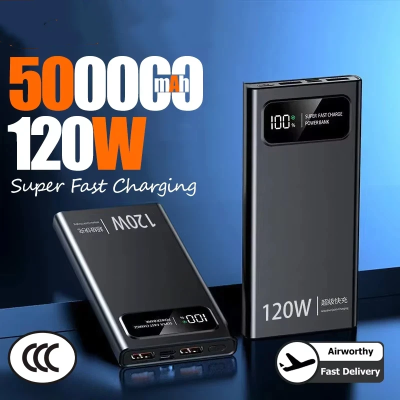 120W Power Bank Super Fast Charging 200000mAh Large Capacity Portable External Battery For Mobile Power Bank For IPhone New