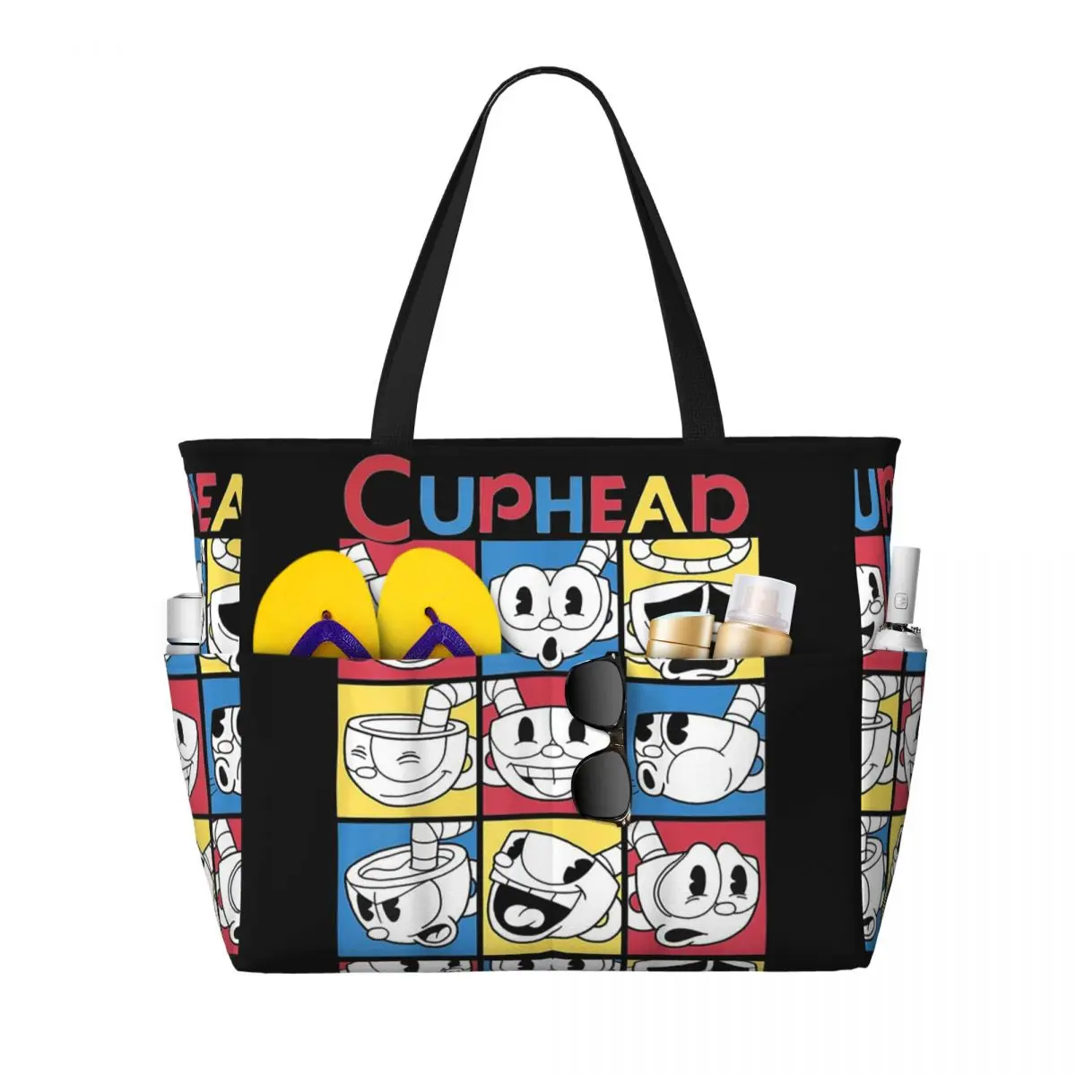 Cuphead Design Beach Tote Bag Sport Gym Yoga Duffle Large Tote Bag Women Travel Bag Fitness bag