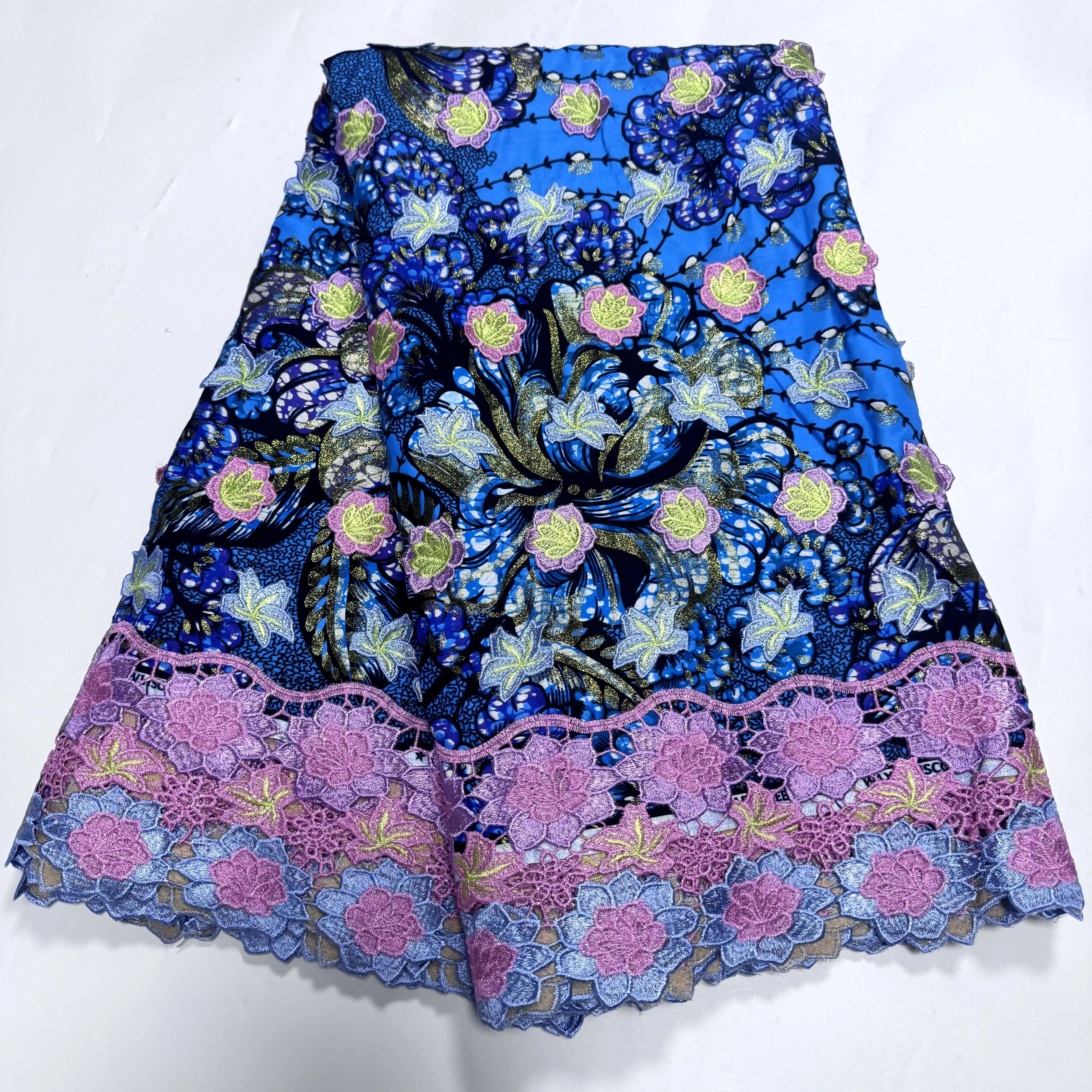 Elegant Nigerian 100% Cotton Soft Wax Lace 3D Flower Embroidery Cord 5Yards DIY Party Dress Material