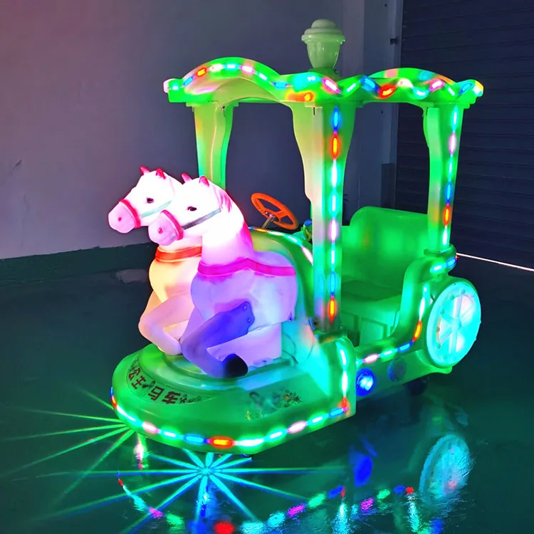 &Princess Carriage Kids Bumper Car, 24V Canopy Dodgem with LED Lights & Music for Amusement Parks Indoor Outdoor Carnival