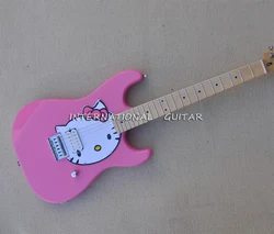 6 Strings Pink Electric Guitar with White Pickguard,Maple Fretboard