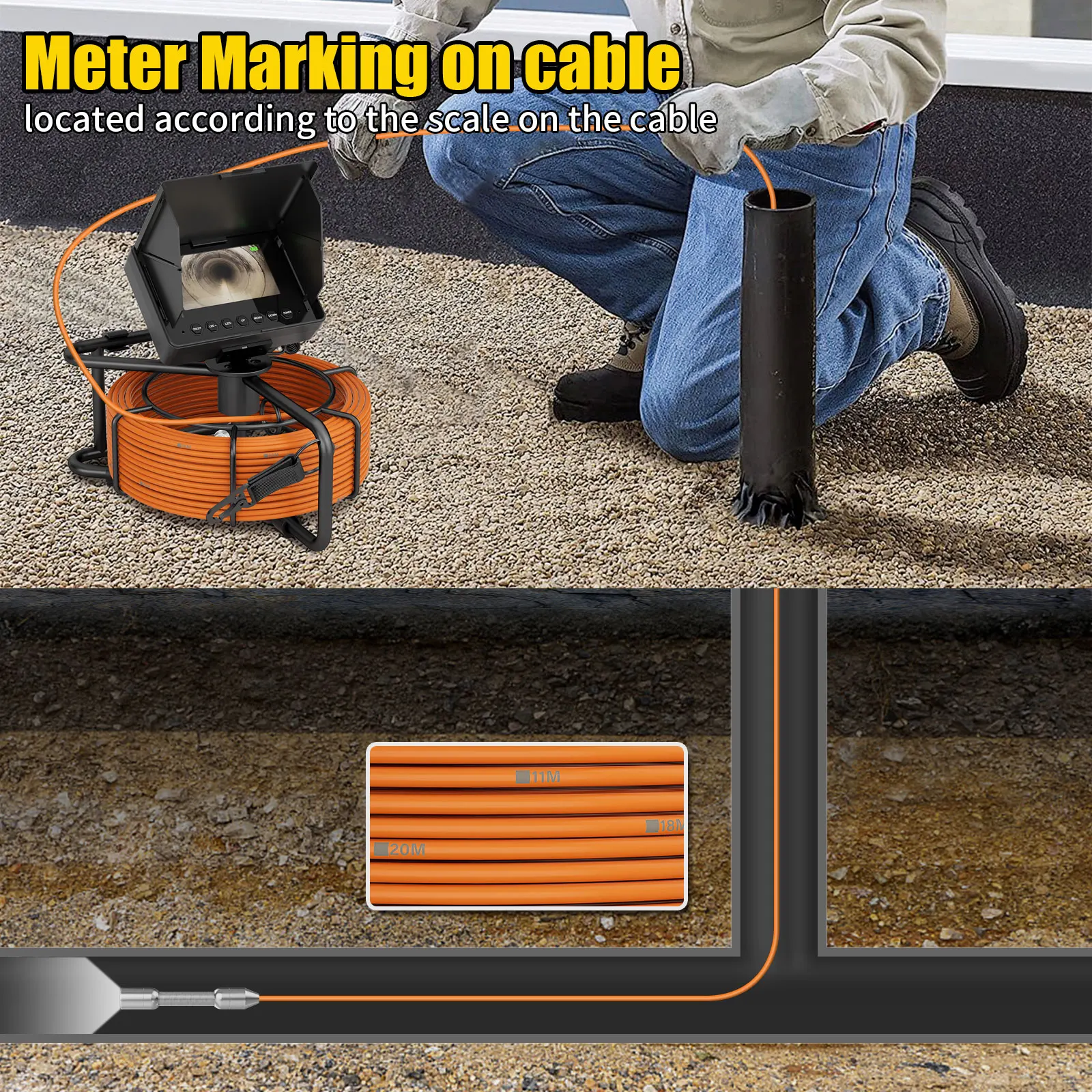 

Sewer Camera, 16GB Card DVR IP68 Drain Sewer Pipeline Industrial Endoscope 4.3" Monitor Pipe Inspection Video