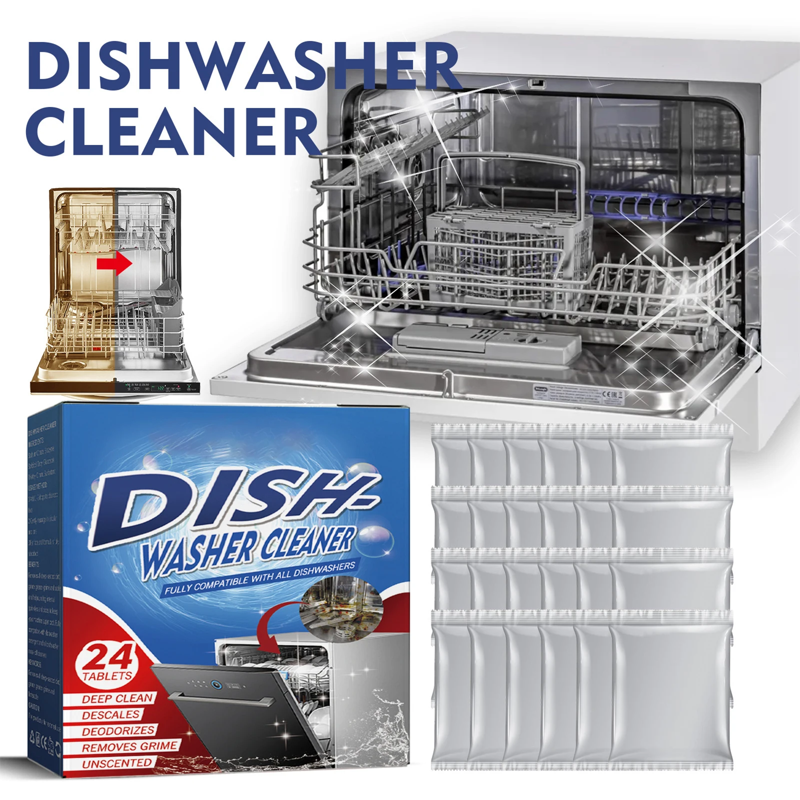 24pcs Dishwasher Cleaner Tablets Dishwasher Deep Cleaning Descaler Suitable For Use In All Dishwashers