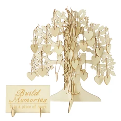 1 Set Wooden Wedding Guestbook for Guests Wood Tree with 100Pcs Wood Heart Chips Sign-in Book Wedding Marriage Decoration