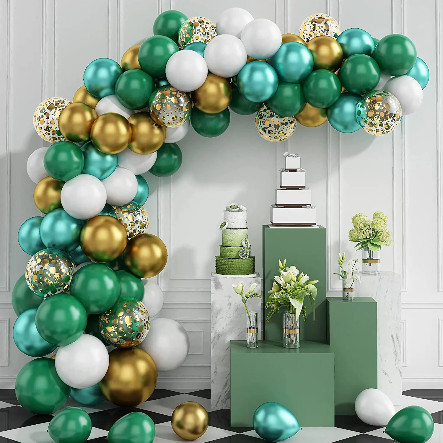 Green forest theme balloon package dark green metal gold latex balloon chain combination