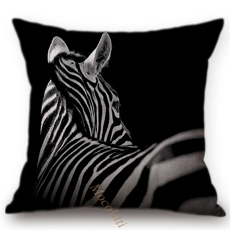 Black Grassland Animal Pattern Sofa Decorative Throw Pillow Case Giraffe Elephant Deer Cotton Linen Square Cushion Cover Cojines