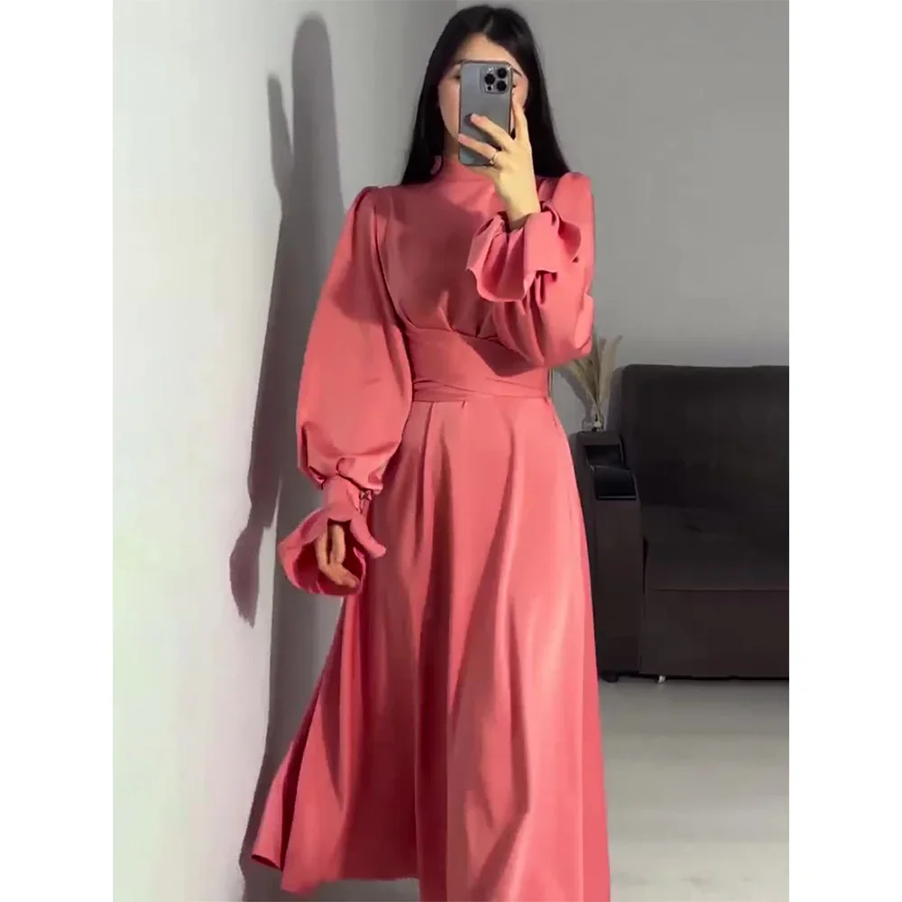 Frühling Eid Muslimischen Kleid Frauen Abaya Slim Fit Blütenblatt Hülse Satin Marokko Party Kleider Ramadan Islam Dubai Arabischen Lange Robe 2024