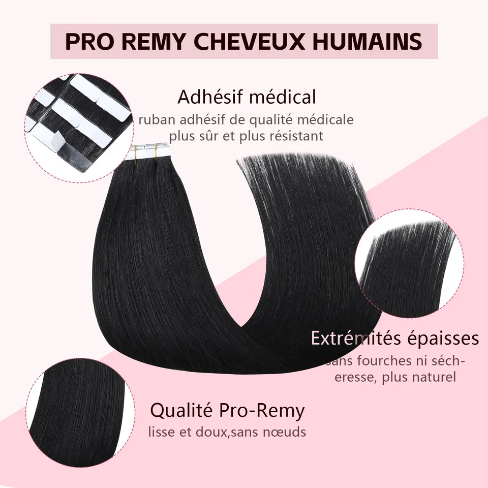 Extensión de Cabello Natural Adhesiva Sweetmet 3ª Generación Pro3.0 20 piezas 30g-50g 35cm-55cm Banda Adhesiva Invisible Extensión Adhesiva Cabello Natural 5