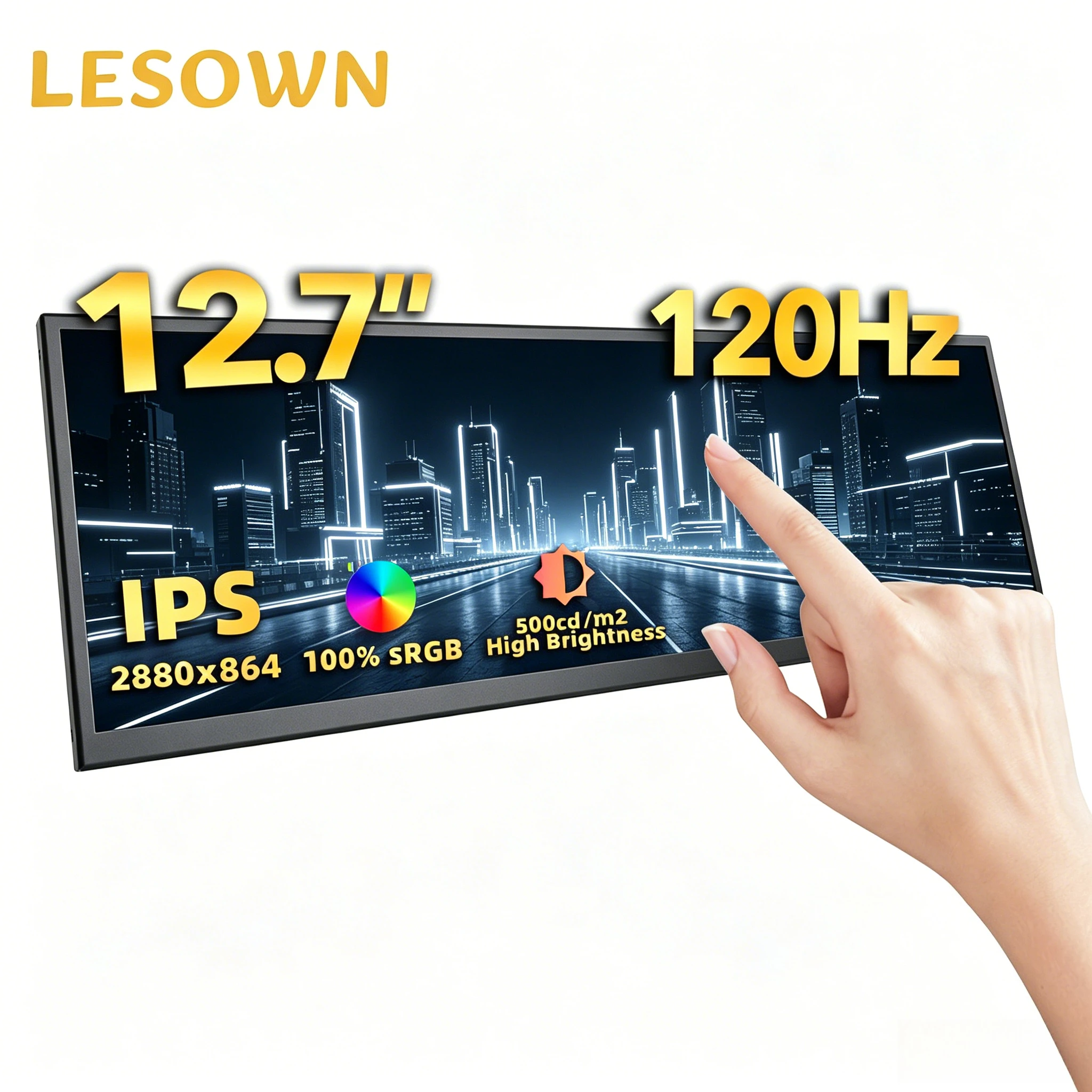 

LESOWN 12.7 Inch Professional Bar-type Display 2880x864 120Hz miniHDTV Auxiliary Monitor for Desktop Workflow
