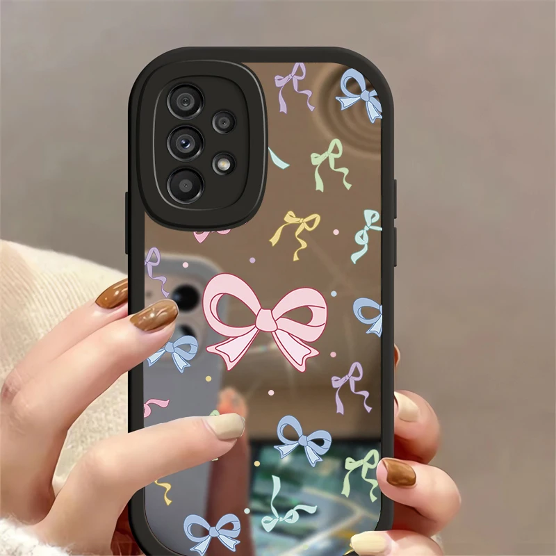 Bow Tie Phone Case For Samsung Galaxy A55 A13 A14 A24 A54 A23 A33 A53 A73 A34 A35 Fashion Mirror Girly Shockproof Soft Cover