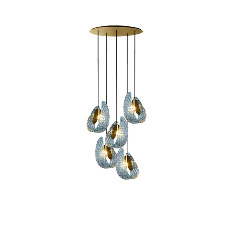 Lost In Blue Ocean Glass Stainless Steel G9 LED Hanging Lamps Lustre Pendant Light Suspension Luminaire Lampen For Dinning Room