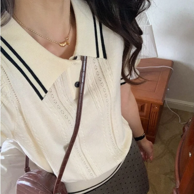 

Design Sensation Hollow out Ne Knitwear ort Sve Women's Top Casual Sle Spring 2026 Early Faion College Trend