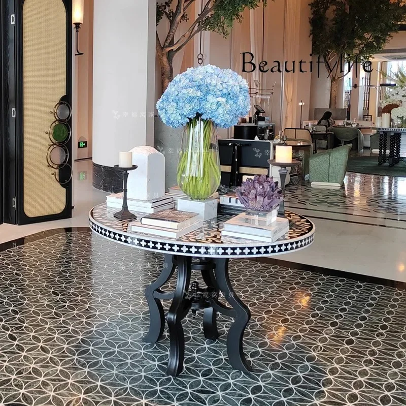 O American Neoclassical Solid Wood Round Dining Table Display Stand Modern Entrance Table Hotel Lobby Table