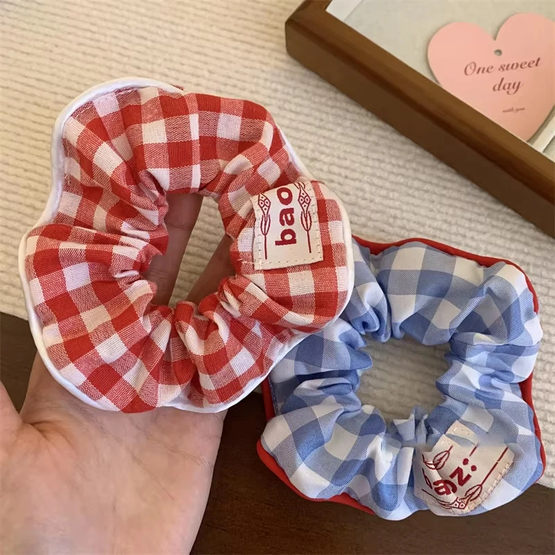 

Korean Color Clashing Plaid Pattern Hair Band Hair Accessories Cute Childish Large Intestine Circle Hundred Headdress Women