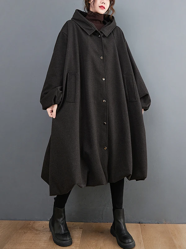 

Autumn Winter Thiened Plaid Coat Casual Loose plus Size Hooded Woolen Jaet Faionable Concealment Sle Women's Coat