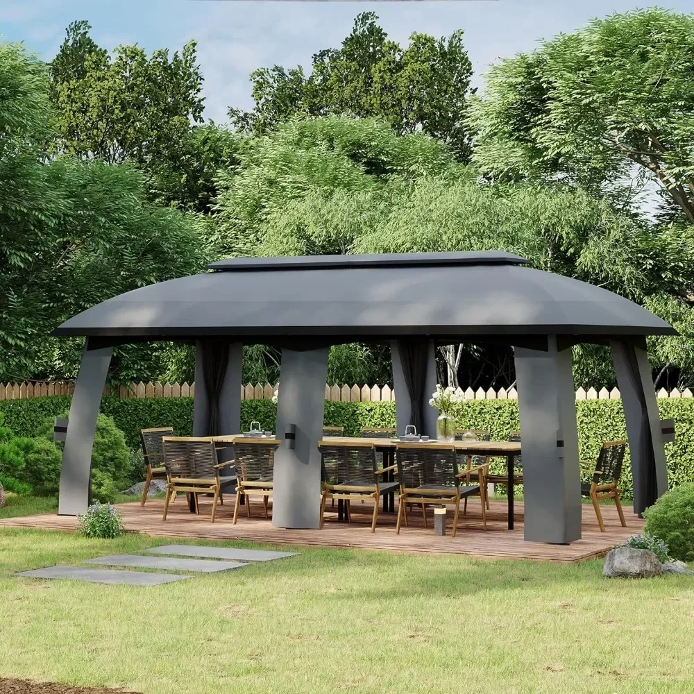 10' X 20' Outdoor Patio Gazebo with Netting, Vented Roof, Steel Frame for Garden, Backyard, Deck, Outdoor Gazebos Canopy