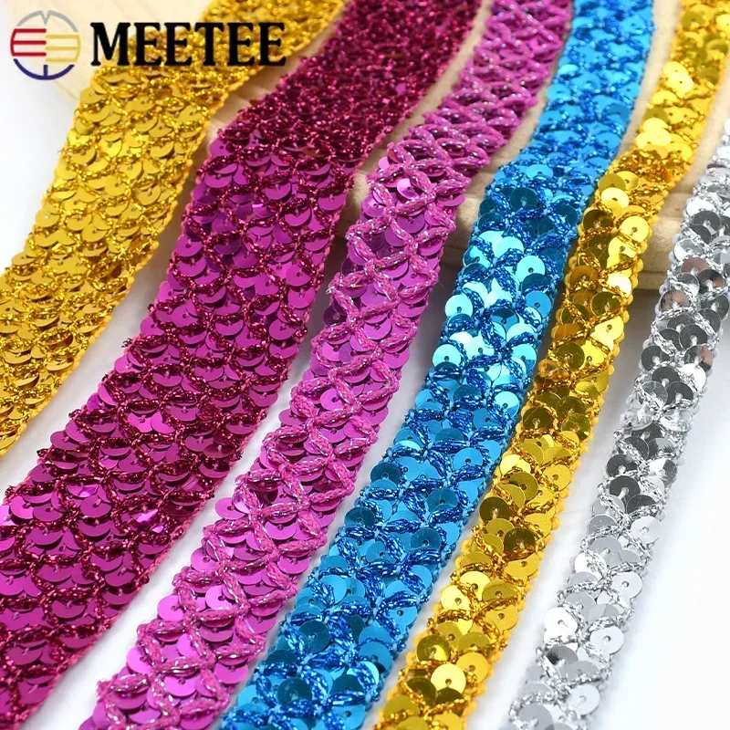 2/5/10Meters 15/20/35mm Sequin Lace Ribbon Beaded Laces Webbing Dance Dress Tape Party Decoration Band DIY Sewing Accessories