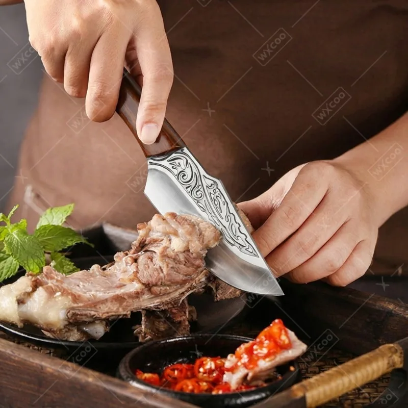 WXCOO Stainless Steel Kitchen Knife Hand Forged Knife Butcher Knife with Wooden Handle for Home Kitchen Barbecue Meat Cutting