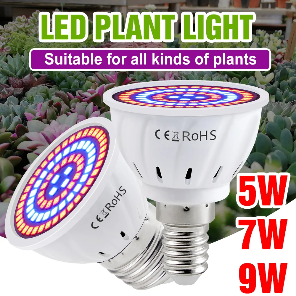 

9W Full Spectrum Indoor Grow Light Bulbs LED Plant Fill Lamp E27 Greenhouse Tent E14 Vegs Fruits Seedlings Cultivation Lighting