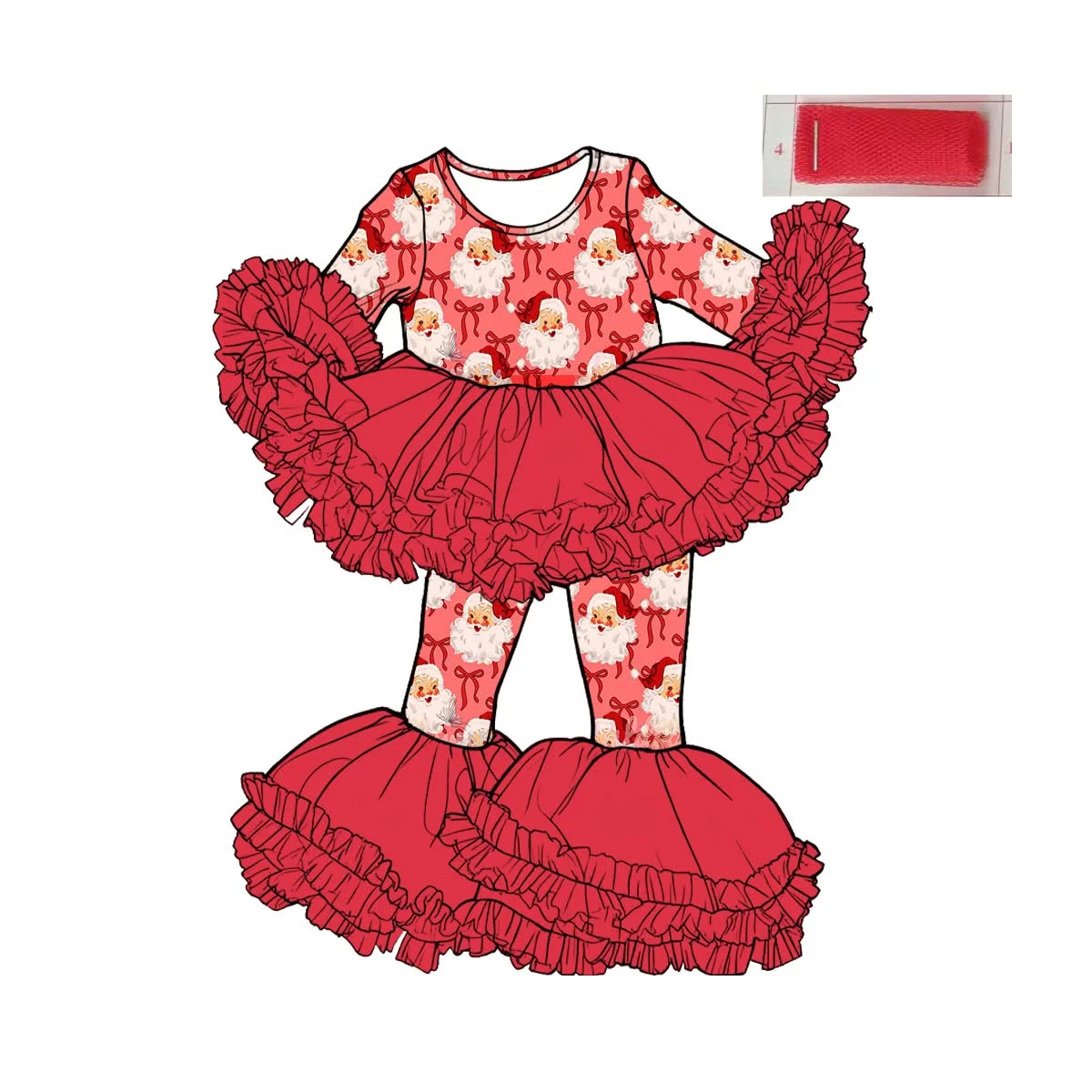 Infant Girl Red Tutu Ruffled Mesh Bell Pants Set Santa Claus Outfit Long Sleeve Boutique Kids Christmas Clothing Girls' Formal O