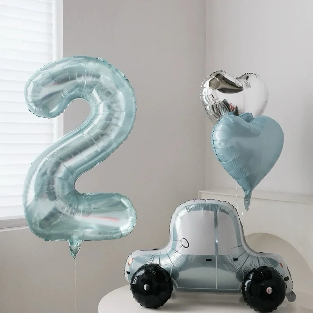 

Cartoon Car Balloons Foil Blue Birthday Par Balloon Decoration for Boys Birthday Party DIY 1-9rd Baby Shower Balloon Home Decoat