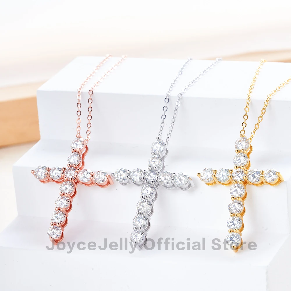 Imagem -02 - Joycejelly-full Moissanite Colar de Pingente Cruz para Homens e Mulheres Prata Esterlina 925 Jóias de Luxo Originais mm mm mm