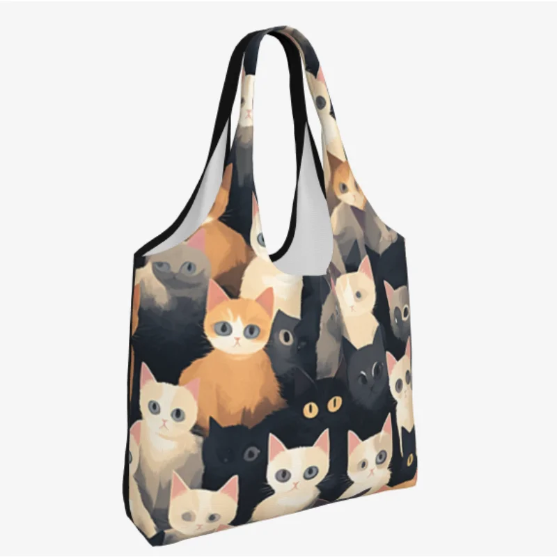 لطيف القطط البقالة حقيبة تسوق قماش المتسوق حمل حقيبة الكتف سعة حقيبة يد محمولة #4