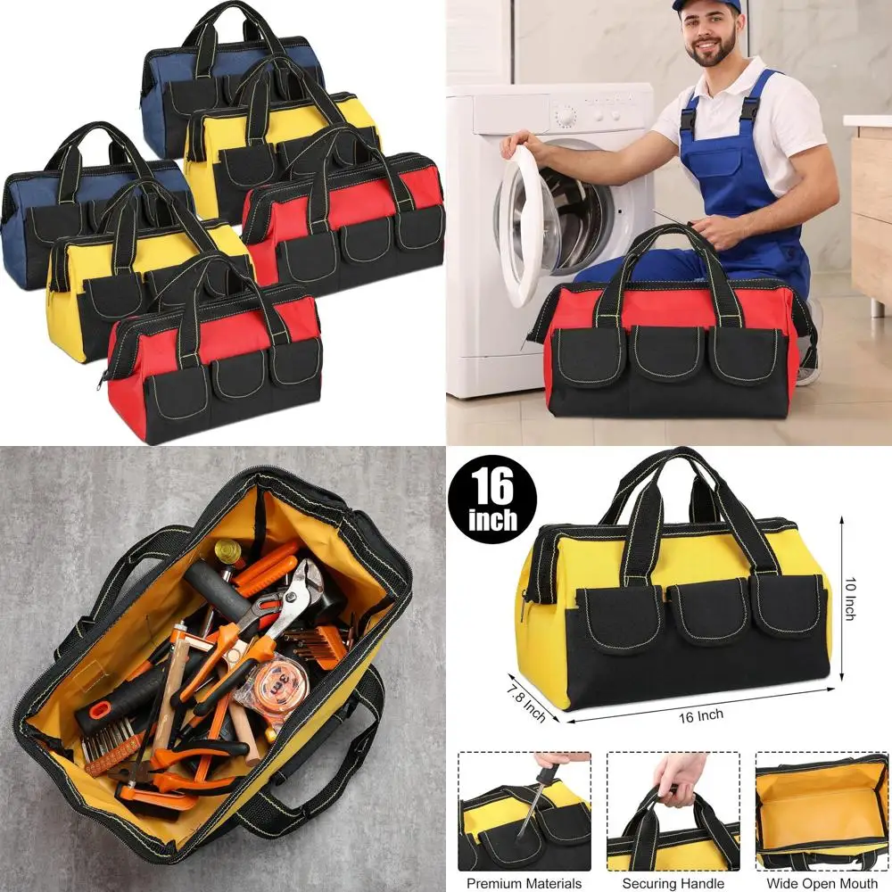 

Прочный водонепроницаемый кейс для инструментов с множеством карманов для мужчин и женщин, 16 дюймов — идеально подходит для электриков, плотников и механиков (синий)