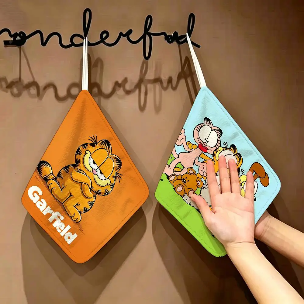 Cute Anime G-Garfields Cat Multi-scene Polyester Cotton Towel, Hanging Hand Wiping Cloth For Kitchen Bathroom Hotel