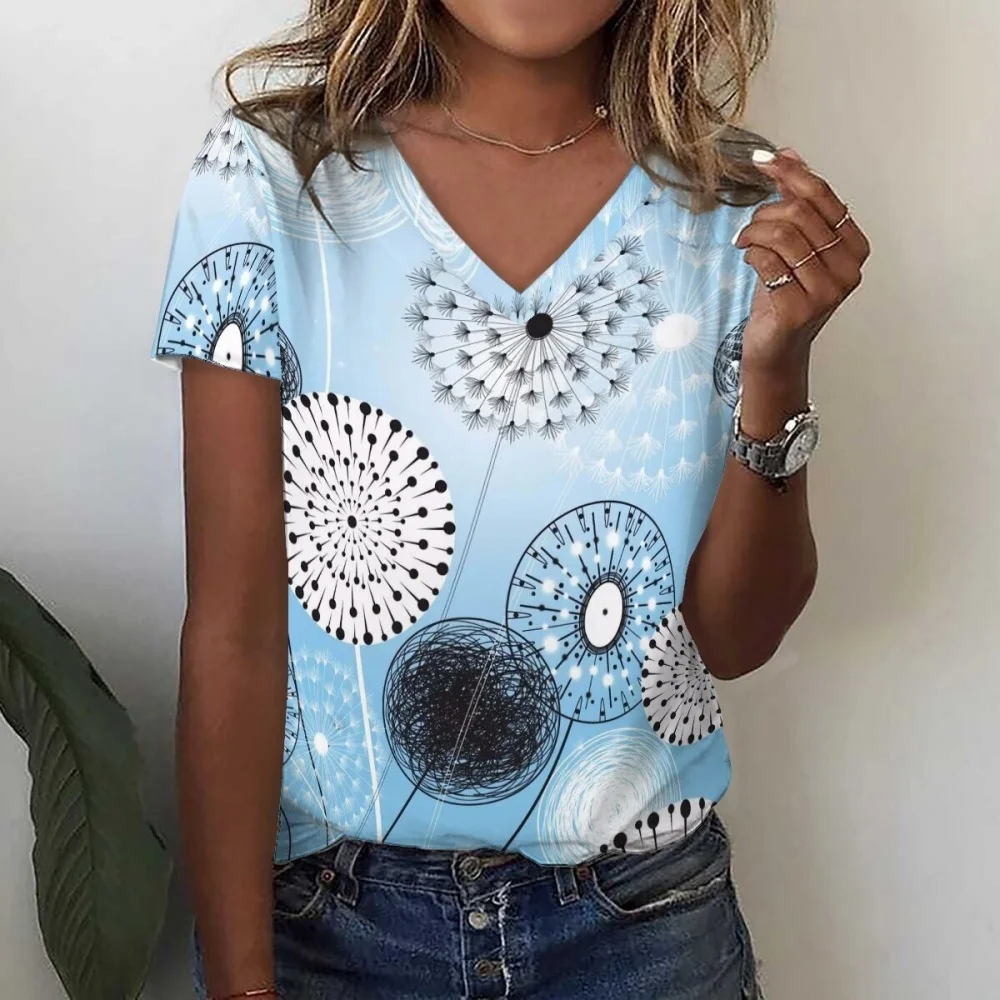 Nuevas camisetas con estampado 3D, moda de verano para mujer, ropa de calle informal con cuello en V, camisetas Y2k, Top de gran tamaño, ropa Harajuku para mujer