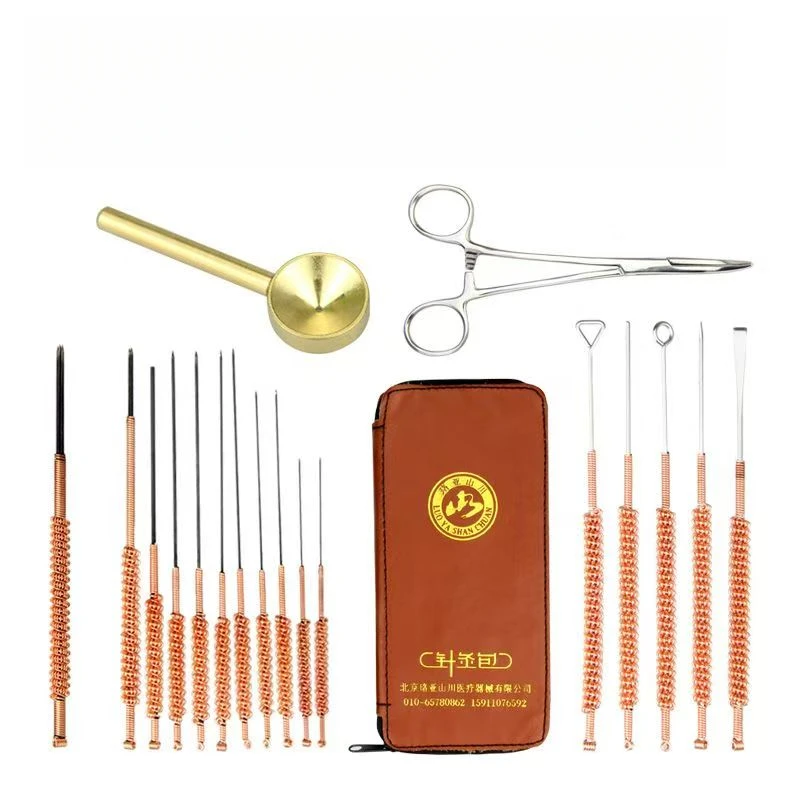 Heating acupuncture needle massage Fire needle, fire needle box, locator and alcohol burner for Acupuncture Point Treatment set