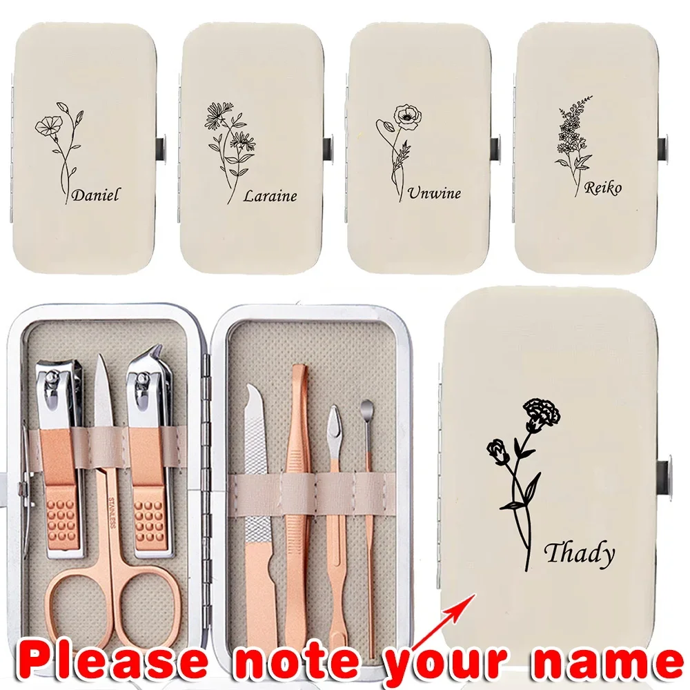 Customized Name 7 PCS Nail Clippers Set Stainless Steel Nail Care Tools With Organizer Case Household Pedicure Manicure Tool Kit