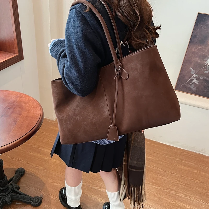 Retro Style Simplicity Nubuck Leather High-capacity Ladies' Tote Bag Advanced Feeling Commute Versatile The Single Shoulder Bag