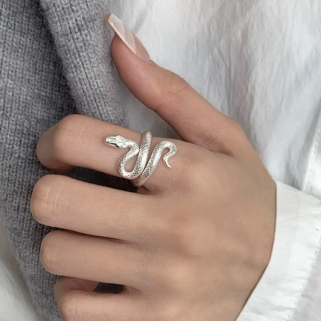 925 Sterling Silver Rings For Women Vintage Handmade Adjustable Snake Shape Ring Fashion Band Female Bijoux Gift