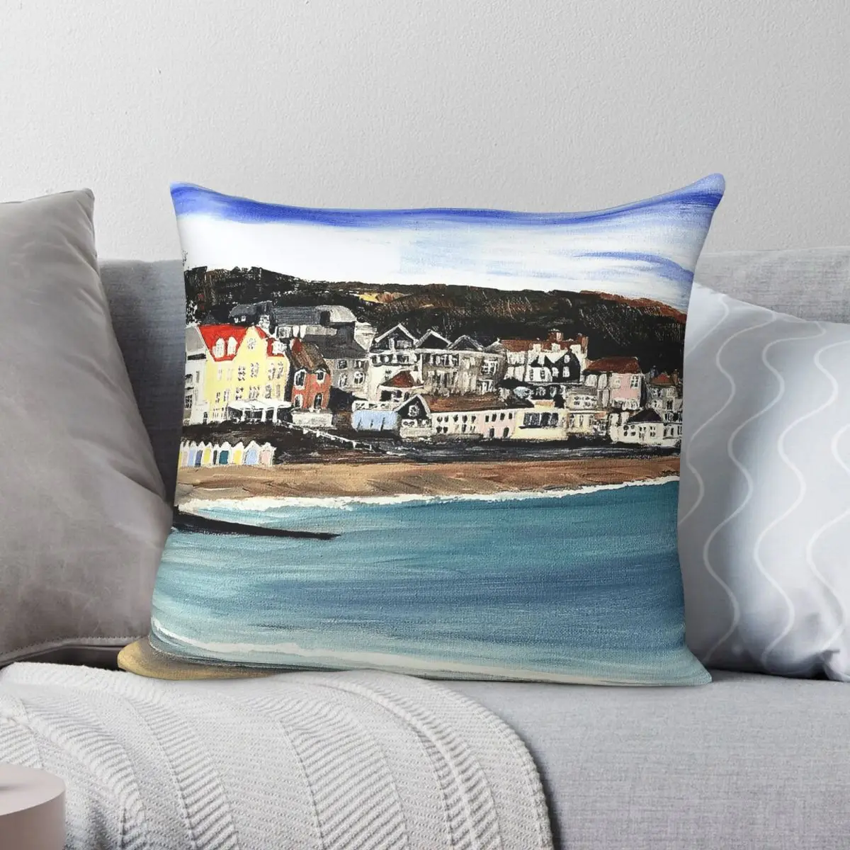 Lyme Regis Seafront Square Pillowcase Polyester Linen Velvet Creative Zip Decor Throw Pillow Case Home Cushion Cover 18