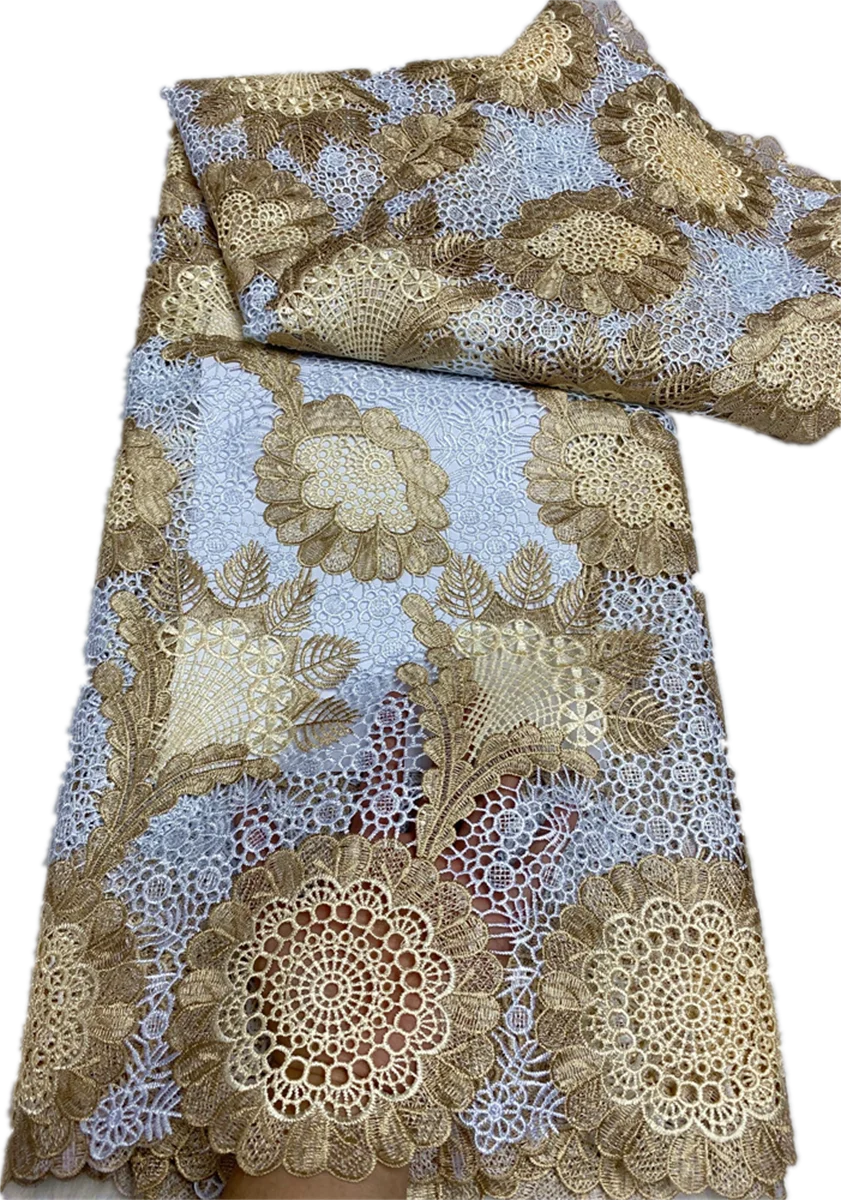 

Latest Guipure Cord Nigerian Lace Fabric, French Net, Wedding Party Dresses, 5 Yards/Lot