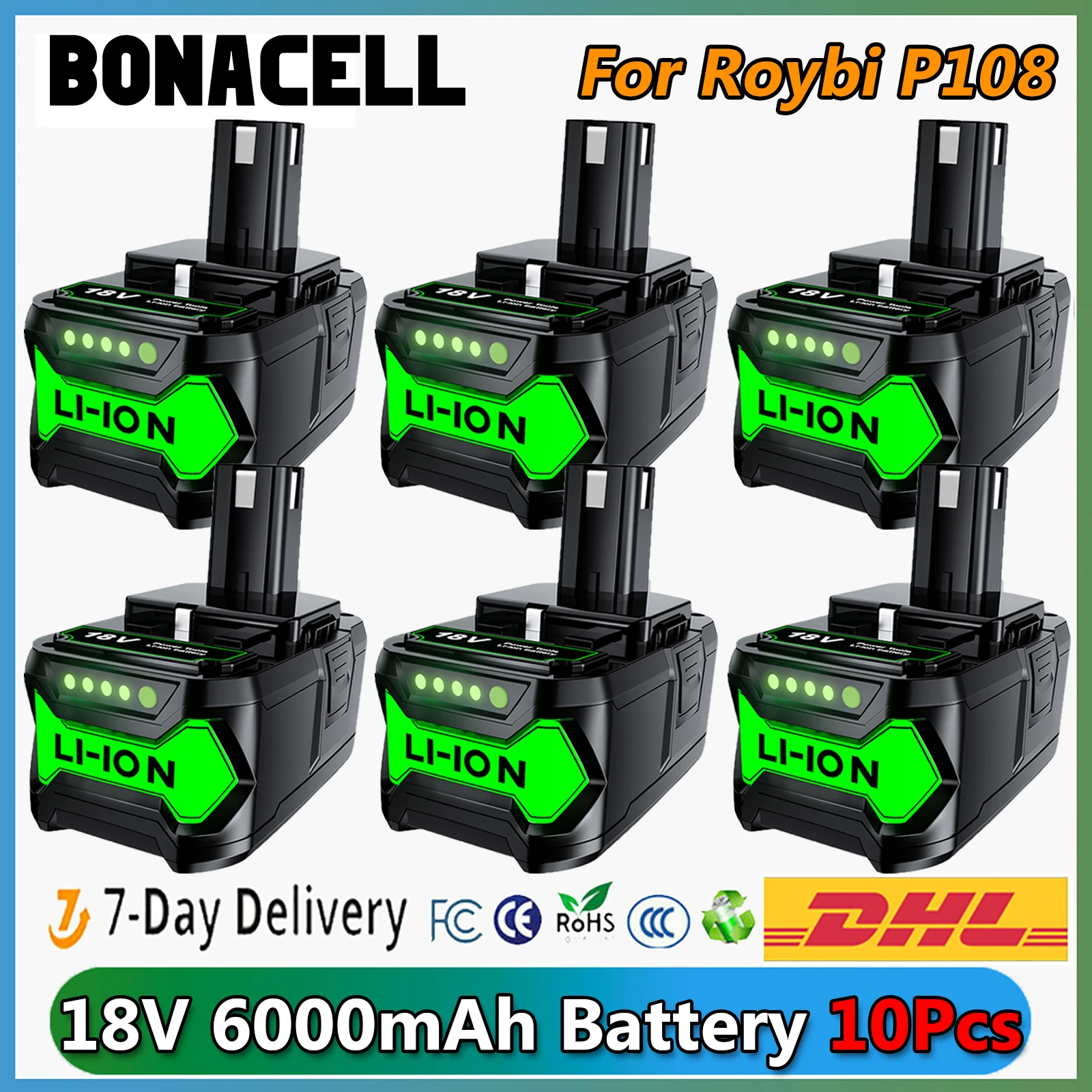 6.0Ah Battery For Ryobi P108 18V 6000mAh Li-ion Replacement Battery BPL1820 P108 P109 P106 P105 P104 RB18L50 Power Tool Baterry