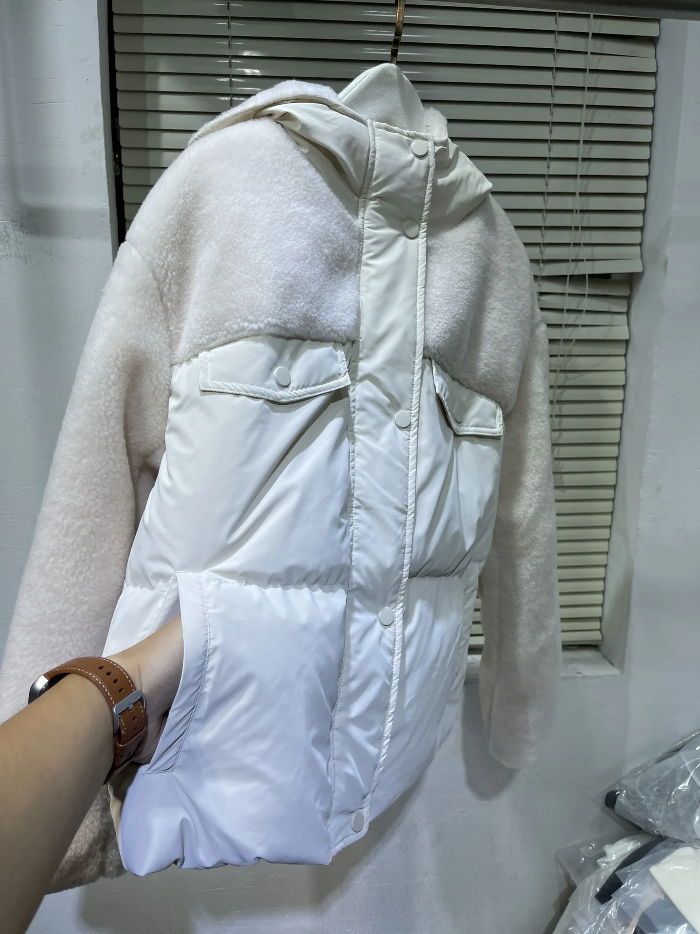 B*C High-Quality Lamb\'S Wool Splicing Down Jacket Winter Women\'S Fashion Hooded Lightweight White Duck Down Warm Cotton Coat