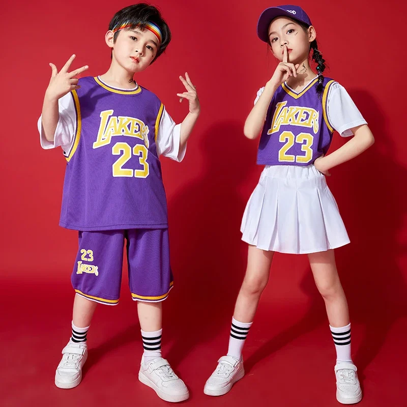 Streetwear Basketball Uniforms for Girls Boys Dance Costume Clothes Kids Concert Hip Hop Clothing Cheerleader T Shirt Shorts