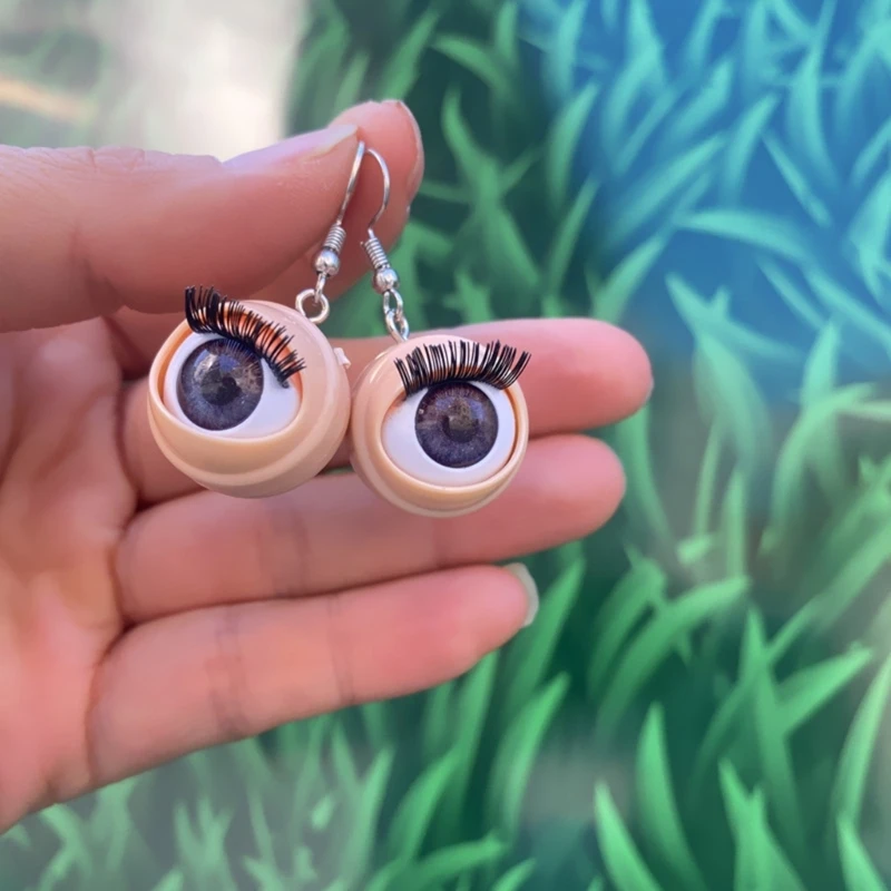 1 Pair Rock Earrings Plastic Simulation Eye Eyelash Eyeball Drop Earrings for Women Girls Unique Whimsical Ear Jewelry