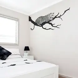 Cartoon Leopard Branch Wall Sticker Bedroom Living Room Cat Tiger Zoo Jungle Animal Tree Wall Decal Vinyl Home Decor