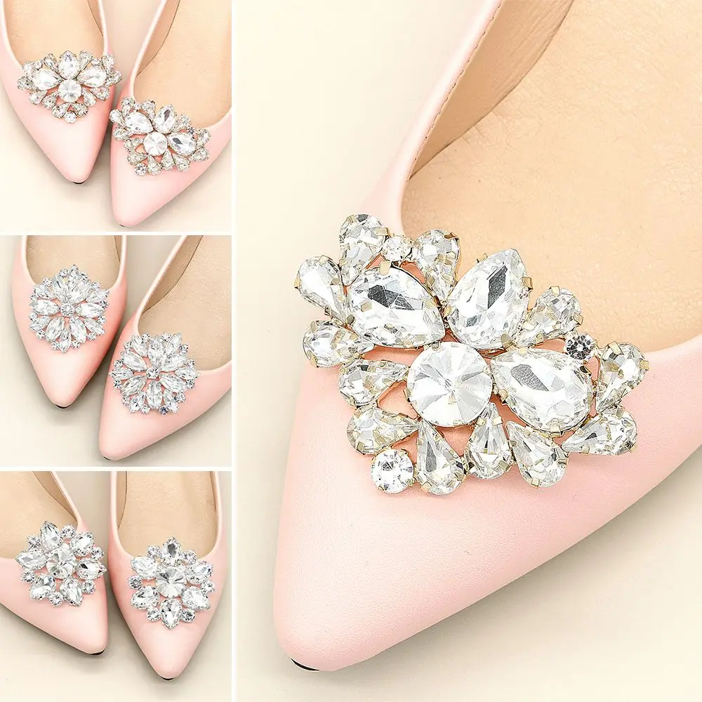 1PC Rhinestone Women Bride Square Clamp Charm Buckle Shoe Clip Shoe Decorations Shiny Decorative Clips