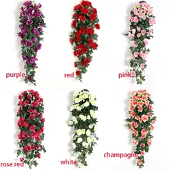 Artificial Flowers Rattan Fake Plants Vine Decoration Wall Hanging Roses Home Decor Accessories Wedding Decorative Wreath