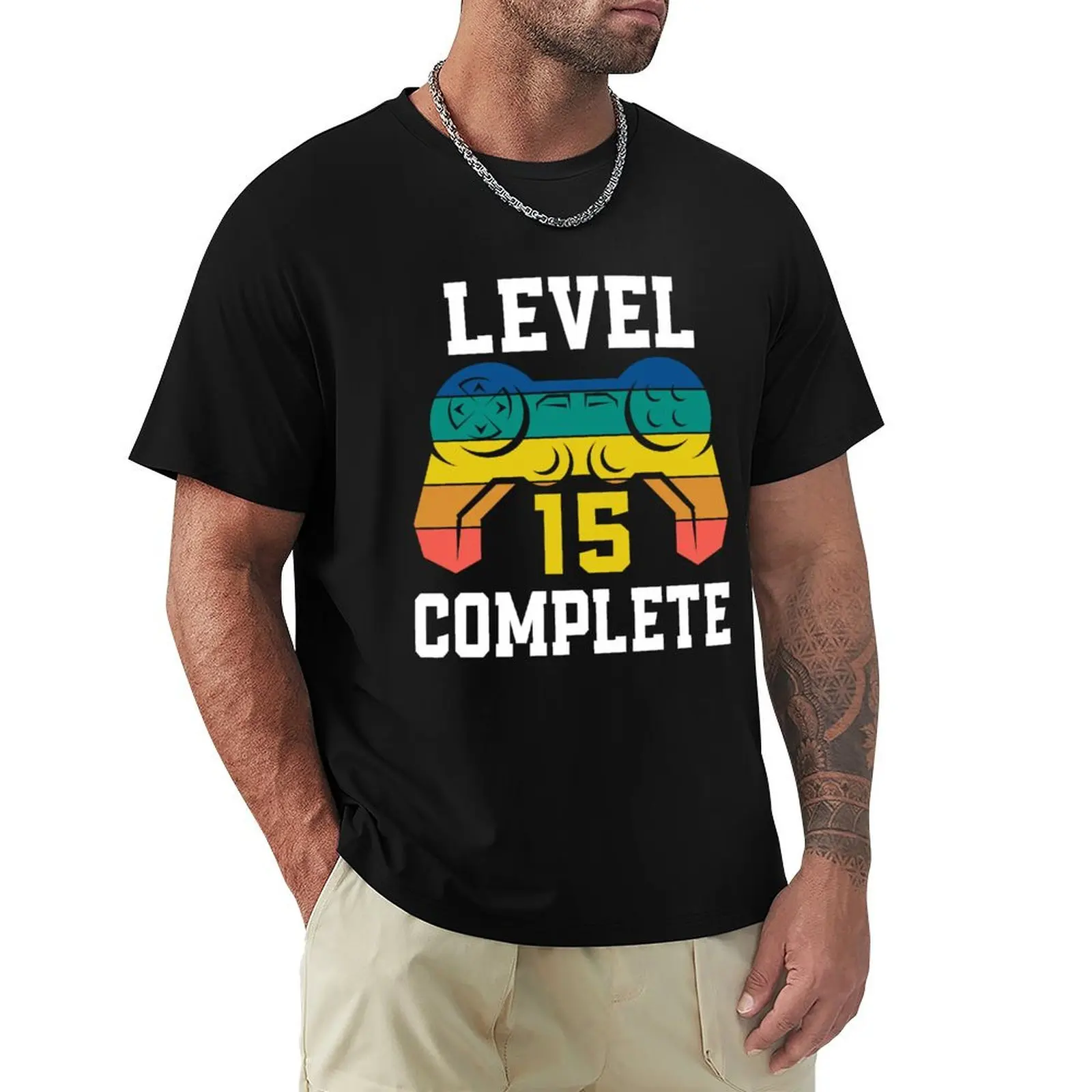 Level 15 Complete, Retro Video Gamer 15th Birthday T-Shirt t shirt for man 100 percent cotton T-Shirt