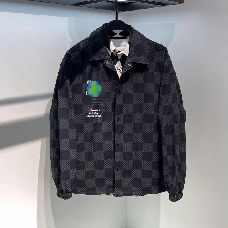 

Faionable Cheered Print Casual Jaet for Young Men Spring Autumn Stand Fit Long Sve Button up Outerwear Top