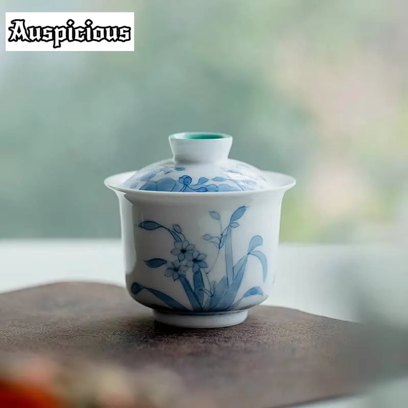 100ml Pure Hand-painted Full-color Orchid Ceramic Tea Tureen  Anti-scalding Tea Maker Cover Bowl With Lid Gaiwan Kung Fu Tea Set