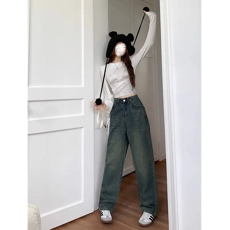 Large Retro Wide Leg Jeans Women's Trendy Brand High Waisted Versatile Loose Fit Slimming Effect Straight Leg Pants