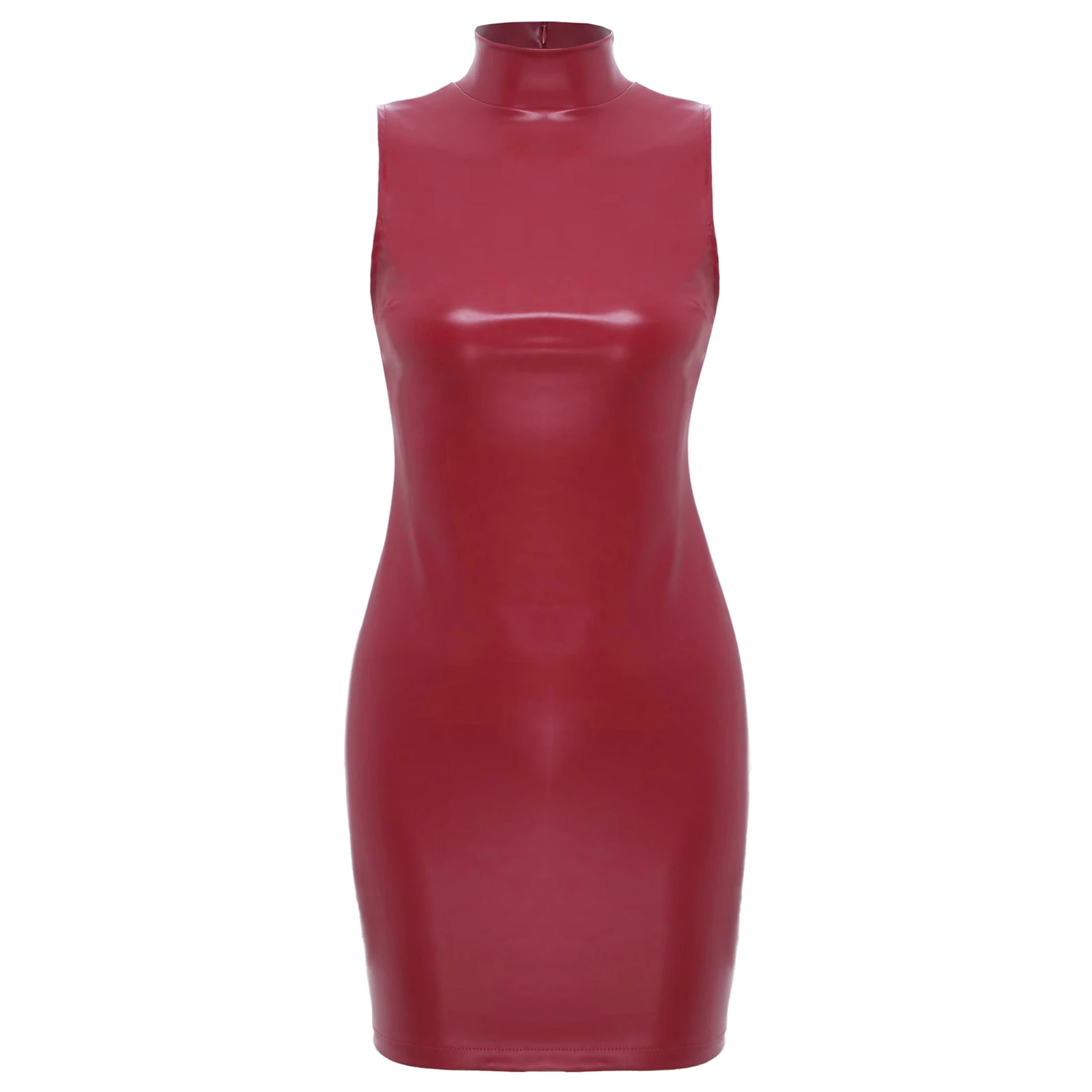 Dames PU-leer wetlook mini-jurk mouwloos opstaande kraag tank bodycon jurken dames nachtclub rave party street wear