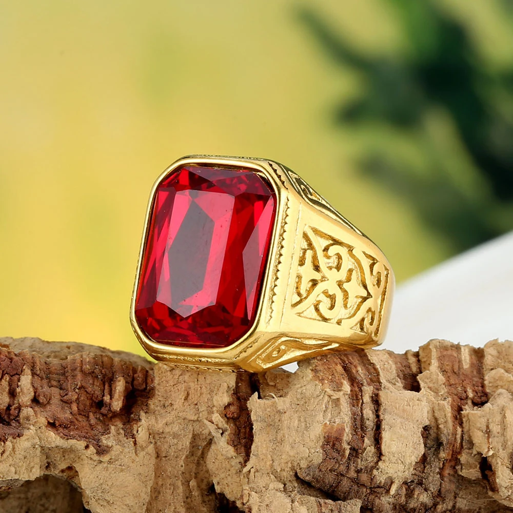 Punk Hip Hop Rock Blue Black Red Stone Rings Men Women Fashion Geometric Shape Anniversary Party Wedding Luxury Jewelry Gift